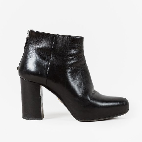 Prada Black Leather Block Heel Ankle Booties - Picture 1 of 9